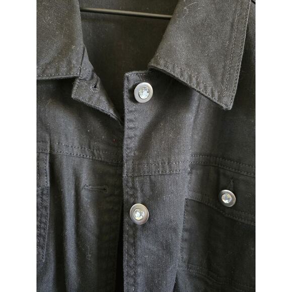 D & Co. Denim & Co. Black Cotton Twill Denim Jacket Rhinestone Buttons Sz L - Picture 4 of 5